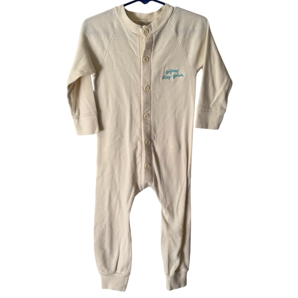 Vintage The Original Long-Johns Panda Cream With Blue Embroidery Size 3T